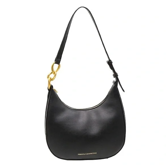 Adjustable Black Shoulder Bag with Gold Hardware - Picture 2 of 10